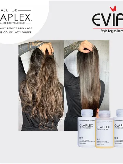 This before-and-after shows the power of Olaplex. It's insurance for your hair, dramatically reducing breakage during color services and leaving it stronger and smoother than before.