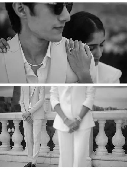 Another beautiful black and white collage from Baku. This one focuses on intimate details like an embrace and hands resting on the balcony, capturing the subtle language of love.