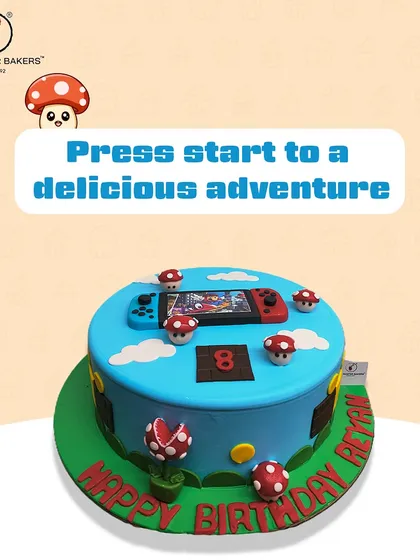 Press start on a delicious adventure with this Nintendo Switch-themed cake. I designed this for a young gamer's birthday, complete with edible mushrooms and characters from the Super Mario universe.
