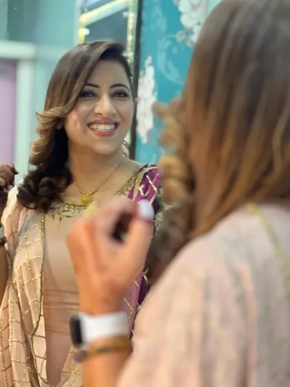 A candid mirror shot, capturing her genuine happiness.