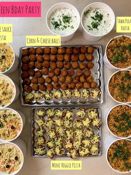The full layout for a teen birthday party, with crowd-pleasing dishes served in bulk.