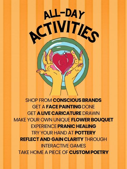 Our carnivals run from noon to moon, offering a full day of fun. This graphic lists some of the unique experiences available, like getting a live caricature, making a flower bouquet, or taking home custom poetry.