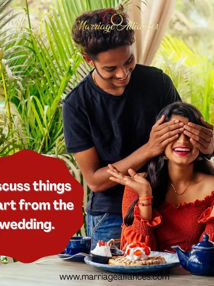 Wedding planning can be all-consuming, but it's important to discuss other things too. I advise couples to talk about their dreams, fears, and daily lives to build a foundation that goes beyond the big day.
