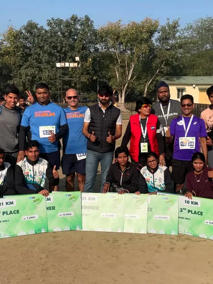 With all the winners of the SBI Marathon in Delhi. It's a proud moment to see the athletes I coach and the participants of my events succeed.