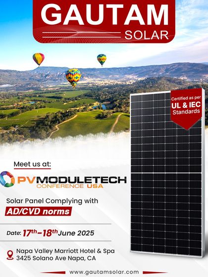 We are excited to be at the PV ModuleTech Conference USA in Napa Valley. We are presenting our UL & IEC certified solar panels that comply with AD/CVD norms, making them optimized for the US market.