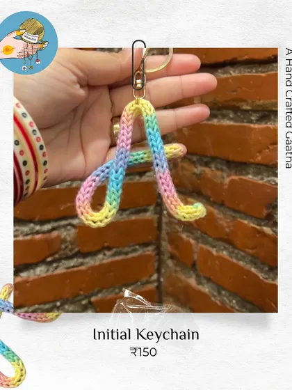 Make it personal with a crochet initial keychain. This rainbow 'A' is a great example of a custom order, perfect for gifting.