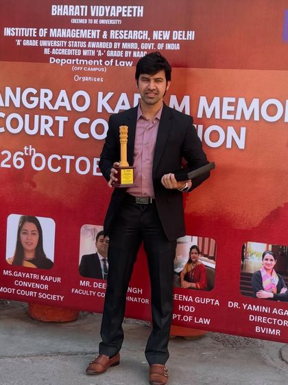 Honored to receive this award for serving as a judge at the 2nd Dr. Patangrao Kadam Memorial National Moot Court Competition. I always enjoy sharing my experiences with law students.