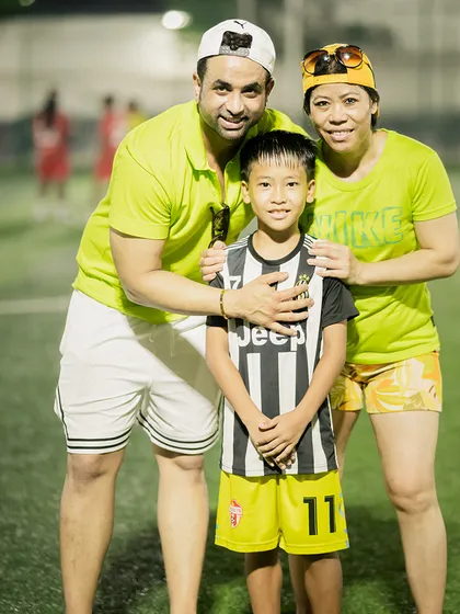 A special moment for one of our young players, posing with his family and the legendary Mary Kom. We are a family that celebrates our heroes.
