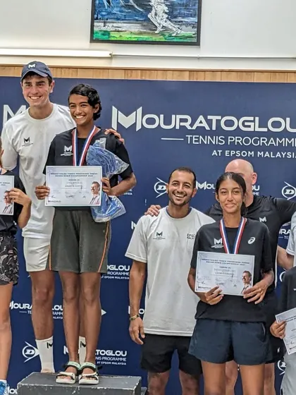 Taking our talent global. Here is our player Ananya Gupta on the winner's podium after winning her first UTR tournament at the prestigious Mouratoglou Tennis Programme in Malaysia.