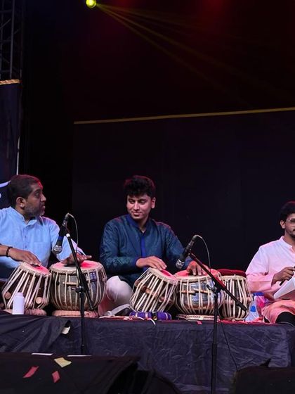 The talented tabla trio that performed with me at the 'Abhimata Sambhrama' event. Their rhythmic interplay added so much depth to the concert.