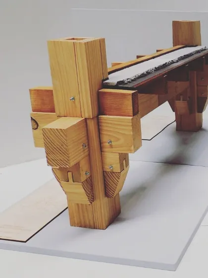 A physical, scaled prototype of the timber-concrete joinery. Creating these models is a crucial part of my research process at TU Delft, allowing me to test and refine the structural details before real-world application.