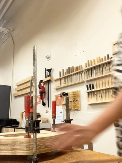 A shot from the woodshop during the creation of the sculpture.