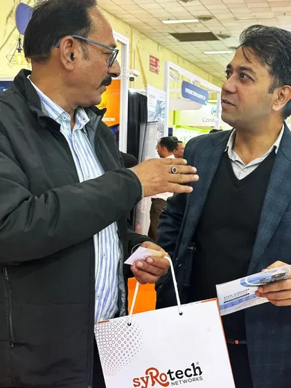 An in-depth conversation between our team member and a visitor at IFSEC India 2024, highlighting our focus on building strong industry connections.