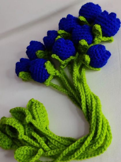 A bundle of royal blue tulip bookmarks.