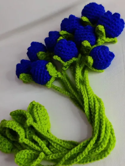A bundle of royal blue tulip bookmarks.