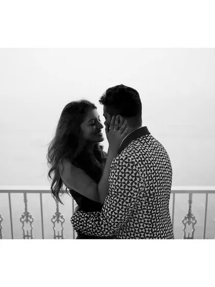 Sanjana and Raghav find a quiet moment together amidst a party with incredible music. These stolen glances and gentle touches are the quiet notes in the loud symphony of a wedding celebration.