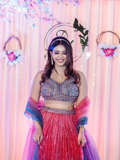 A beautiful bridesmaid all the way from Bangalore. I created a soft, romantic look to complement her colorful lehenga for a destination wedding.