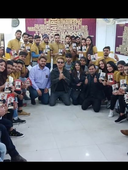 A group photo capturing the energy and excitement of our students after an intensive masterclass with Jawed Habib. These sessions are a core part of the unique learning experience we offer.
