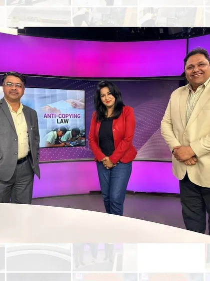 Posing with the host and another expert panelist at Sansad TV. These forums are vital for shaping public opinion and understanding of legislative changes that affect millions of young people in our country.
