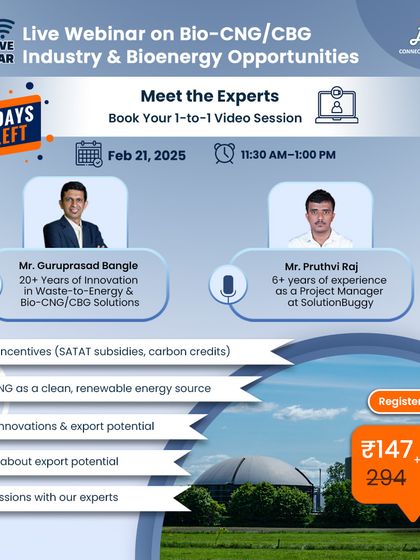 This "2 Days Left" ad for our Bio-CNG webinar features our expert speakers, Mr. Guruprasad Bangle and Mr. Pruthvi Raj. It builds credibility by showcasing the experienced professionals leading the session.