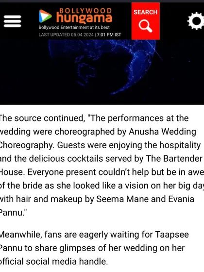 Another wonderful mention, this time from Bollywood Hungama, about my choreography work for Taapsee Pannu's wedding celebrations.