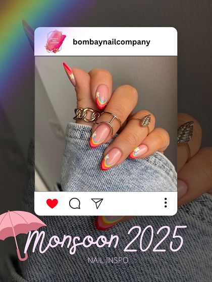 Our monsoon nail inspo is here! This collage features a variety of fun and colorful designs that are perfect for brightening up a rainy day.