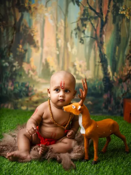 A quiet moment with a deer prop in the forest. These sessions are designed to be peaceful and capture the serene essence of childhood.