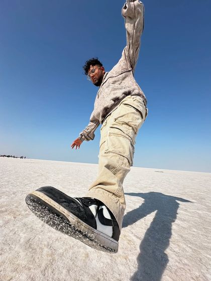 A creative shot from the Rann of Kutch. The perspective is crazy, just like the angles I take in my rhymes. Always trying to create something that makes you look twice.