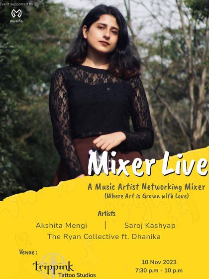 The poster for 'Mixer Live', a music artist networking event. I love cozy setups with original music.