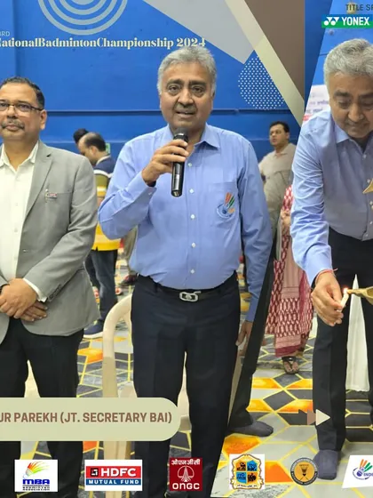 Shri Mayur Parekh, Joint Secretary of the Badminton Association of India (BAI), speaking at the Mini National inauguration. My events are fully compliant with and supported by national badminton bodies.