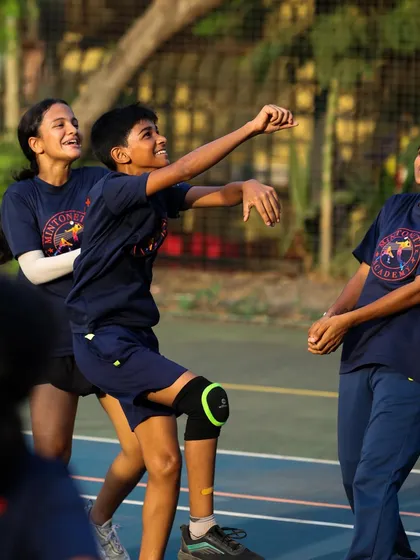 A moment of fun and action during a U-14 drill. Learning is most effective when it is enjoyable.