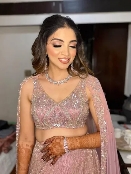 A close-up of Hetal's makeup, with her eyes closed to show the beautiful eyeshadow work.
