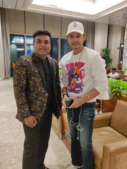 With the talented actor Shreyas Talpade. I often perform for celebrities at exclusive venues like the airport lounge, providing unique entertainment.