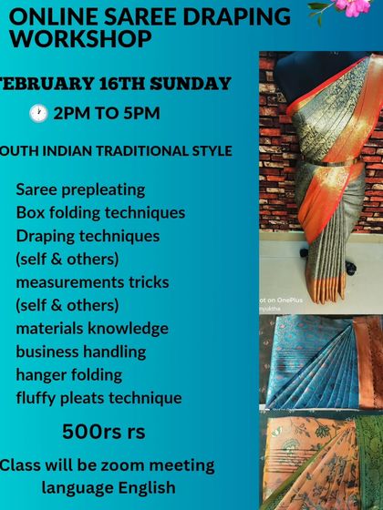 A flyer for a Sunday workshop in February, covering the full range of my South Indian traditional style curriculum.