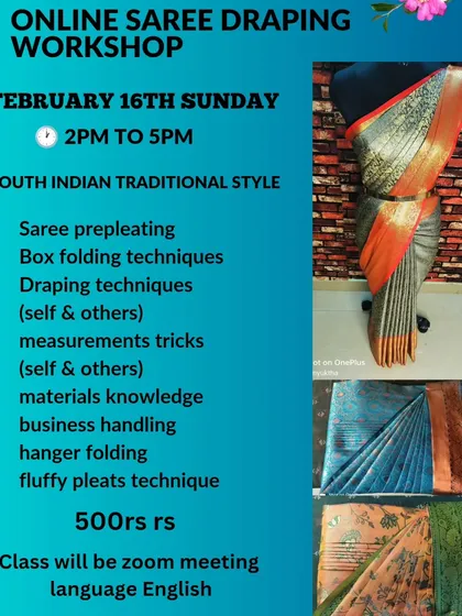 A flyer for a Sunday workshop in February, covering the full range of my South Indian traditional style curriculum.