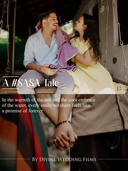 "A #SASA Tale." This branded image combines a tender moment on a swing with a close-up of their hands, symbolizing their promise of forever.