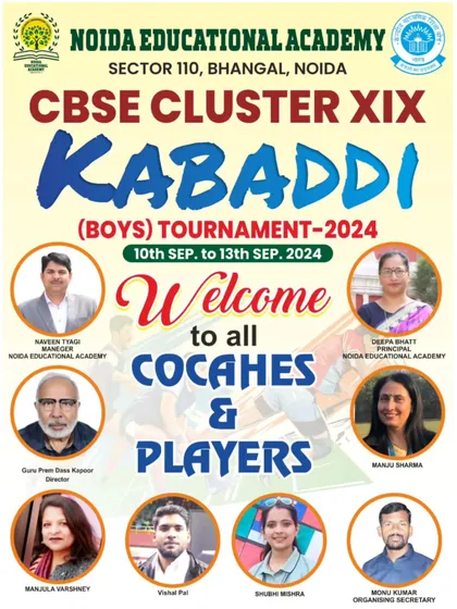 A poster for the CBSE Cluster XIX Kabaddi Tournament, which we hosted at our academy. I was part of the organizing team.