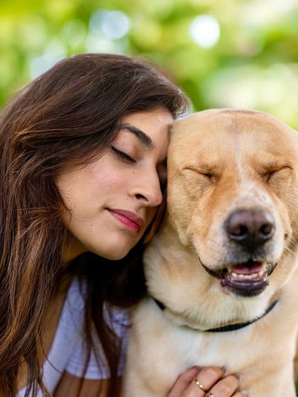 A moment of pure peace and connection. Me and my dog Prancer, with our eyes closed, sharing a quiet moment of understanding.
