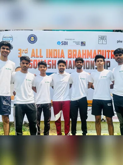 Me with my team at the 3rd All India Brahmaputra Squash Open. We travel, we compete, and we win together.