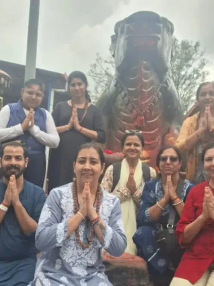 A group photo with fellow seekers, united in devotion at the Doleshwar Mahadev temple.