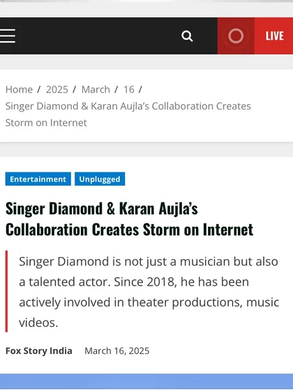 A feature in Fox Story India about my collaboration with Karan Aujla creating a storm on the internet. This is the kind of buzz I aim to create with my projects.