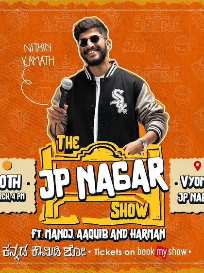 The poster for "The JP Nagar Show!" featuring Kannada comic Nithin Kamath performing his freshest material.