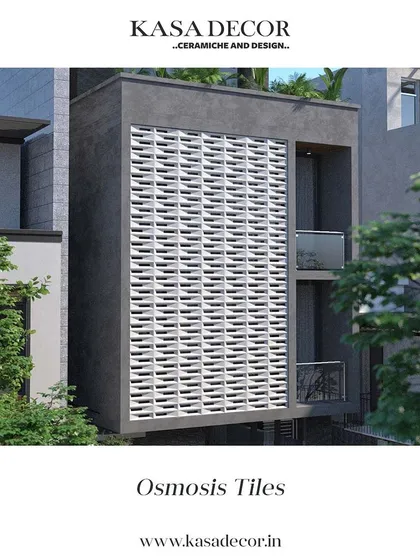 Our 'Osmosis' tiles used as a facade screen. These customizable tiles allow architects and designers to create unique, artistic exteriors that reflect a personal style.