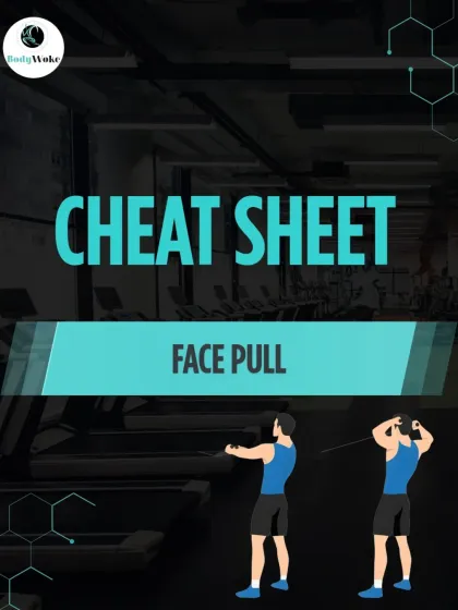 Cheat Sheet: Face Pull. An essential exercise for shoulder health and posture. This graphic shows the correct starting and ending positions.