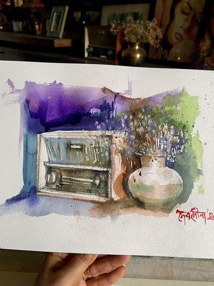 A quick still life of a vintage radio from my own living room, painted on a rainy day. It's one of my favorite pieces of decor and a joy to capture in watercolor.
