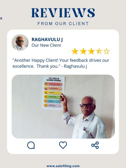 We are delighted to welcome Raghavulu J to our family of happy clients. Feedback like this inspires our team to maintain a high standard of excellence in all our tax and legal services.