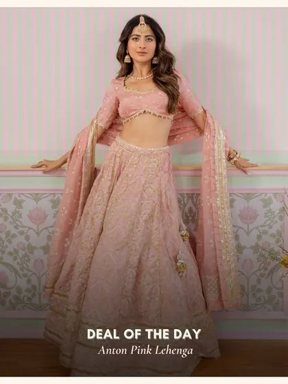 Pretty in pink. This Anton Pink Lehenga is what bridesmaid dreams are made of. It's lightweight, easy to move in, and the delicate embroidery gives it that extra touch of glam for a sangeet or wedding day.