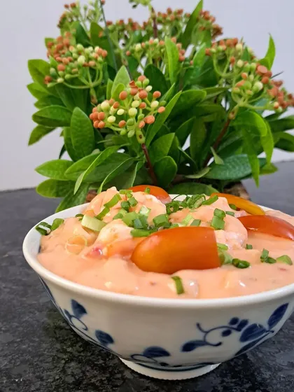 This is my special Seafood Salad, a creamy and refreshing mix of the best from the ocean. I combine shrimps, tuna, and crab with macaroni and crisp veggies in a subtle, delicious sauce.