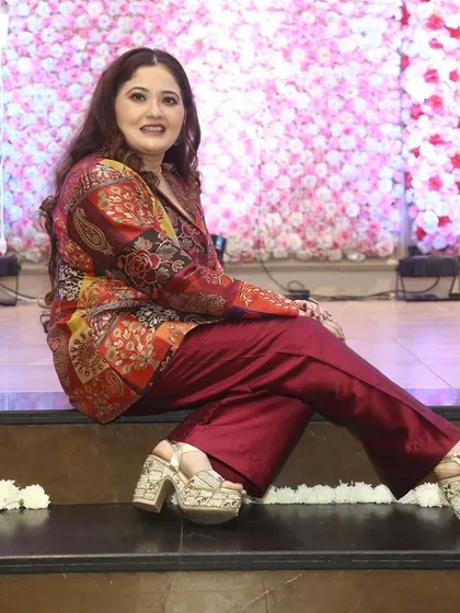 One of our lovely clients looking glamorous in her custom-made co-ord set.
