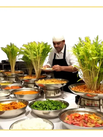 A chef meticulously arranging a salad bar. This image captures the care and artistry that our culinary team puts into every detail of the food presentation.